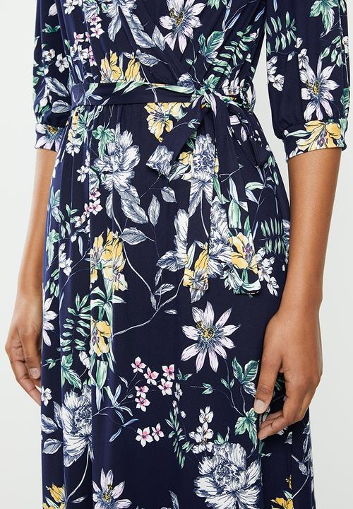 edit - Balloon sleeve tier wrap dress - navy 