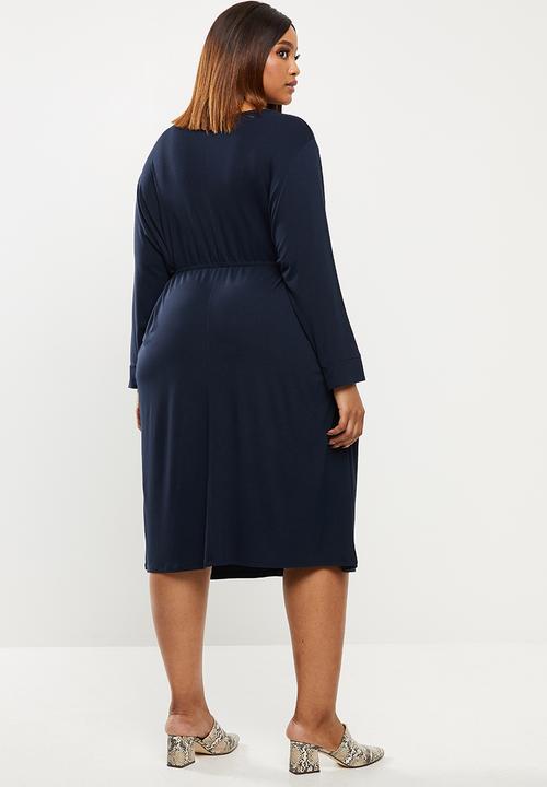 edit Plus - Long sleeve belted tee dress - navy