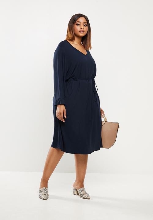 edit Plus - Long sleeve belted tee dress - navy