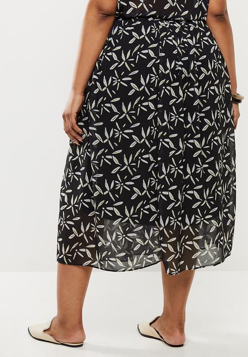 edit Plus - Printed chiffon a-line skirt - black print
