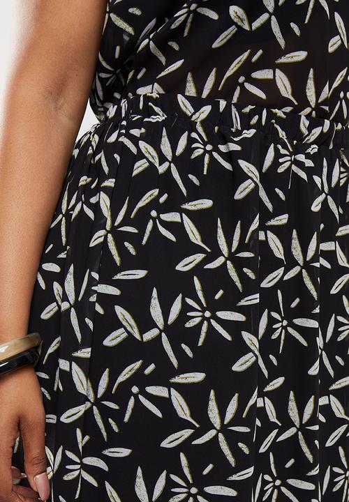 edit Plus - Printed chiffon a-line skirt - black print