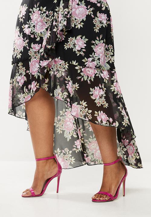Missguided - Plus size high low balloon sleeve midi dress floral - black
