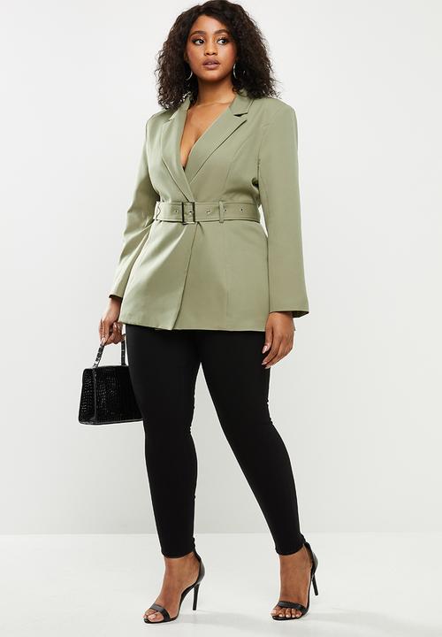 Missguided - Plus belted tailored jacket - green
