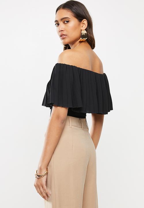 VELVET - Pleated frill bodysuit - black