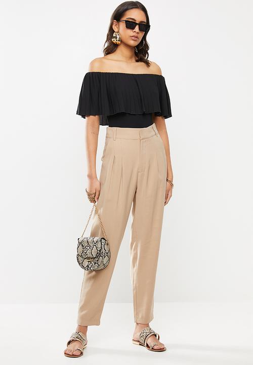 VELVET - Pleated frill bodysuit - black