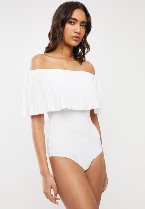 VELVET - Pleated frill bodysuit- winter white