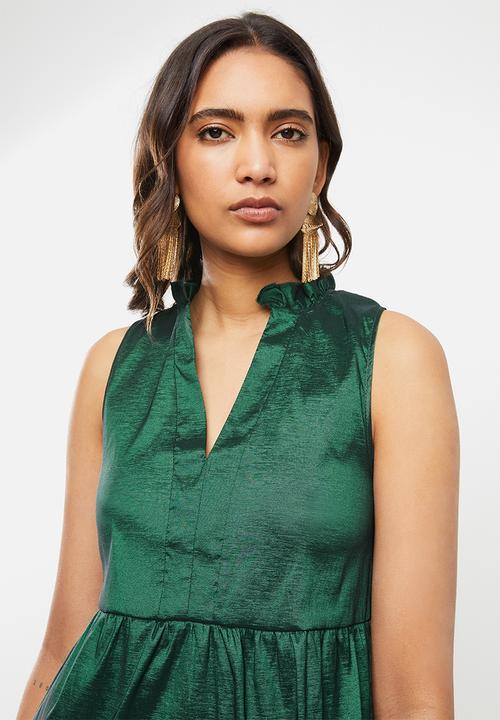 VELVET - Pie-crust tiered mini dress - emerald