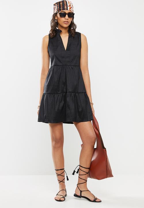 VELVET - Pie-crust tiered mini dress-black