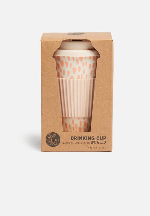 Excellent Houseware - Bamboo drinking mug - pink & white
