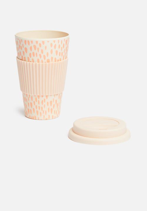 Excellent Houseware - Bamboo drinking mug - pink & white