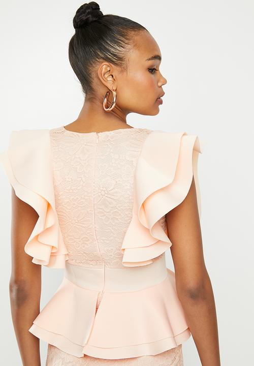 Missguided - Scuba lace ruffle midi dress - pink