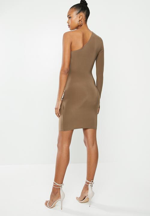 Missguided - Seam free slinky one shoulder mini - brown