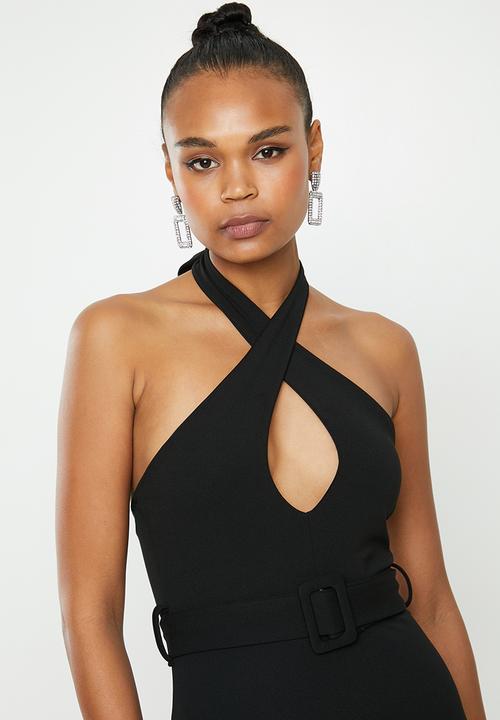 Missguided - Cross front belted midi dress - black