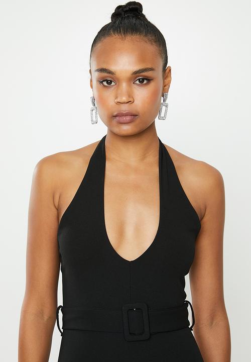 Missguided - Cross front belted midi dress - black