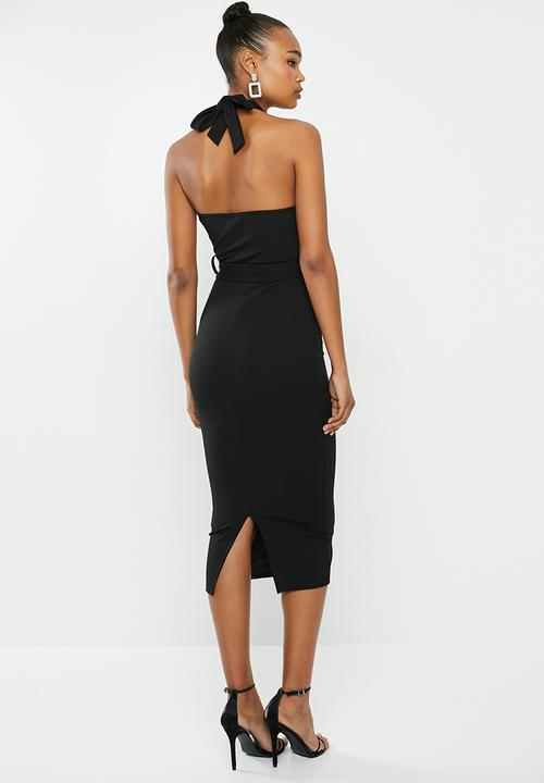 Missguided - Cross front belted midi dress - black