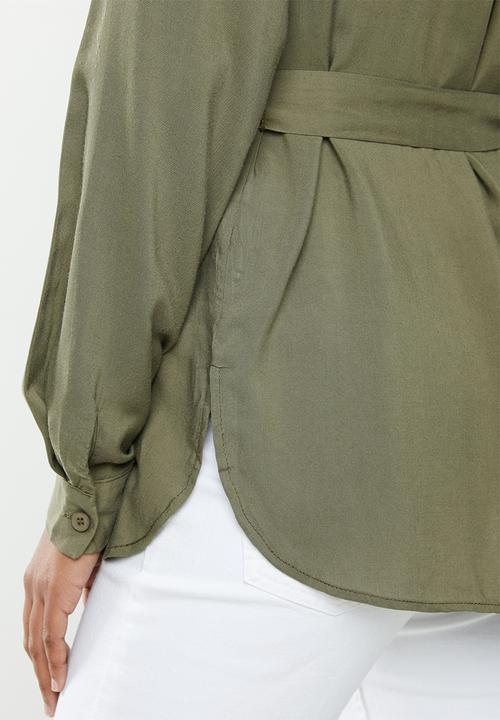edit - Mandarin collar shirt - khaki