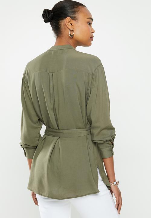 edit - Mandarin collar shirt - khaki