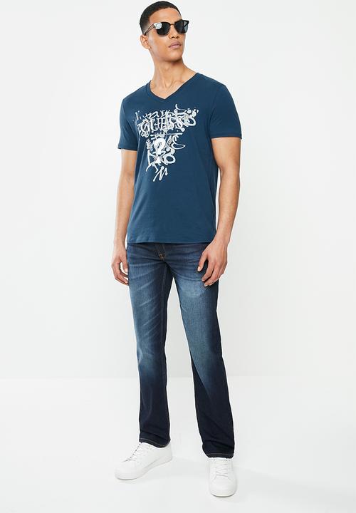 GUESS - Short sleeve guess graffiti tee - blue