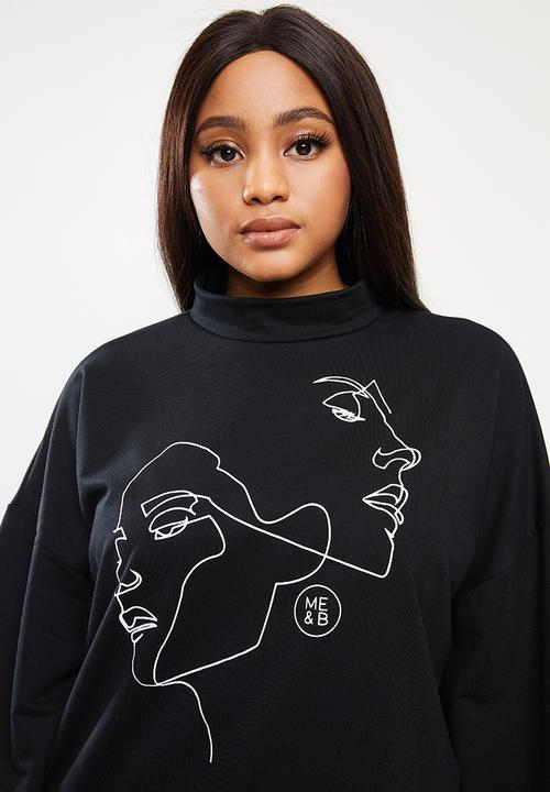 Me&B - Plus funnel neck sweat top - black & white