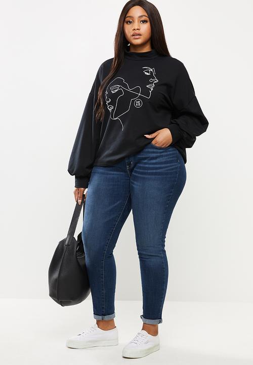 Me&B - Plus funnel neck sweat top - black & white