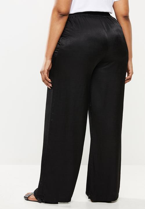 Me&B - Plus satin slub elasticated wideleg lounge pant - black