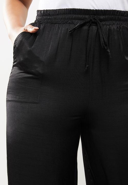 Me&B - Plus satin slub elasticated wideleg lounge pant - black