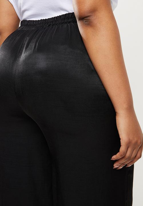 Me&B - Plus satin slub elasticated wideleg lounge pant - black