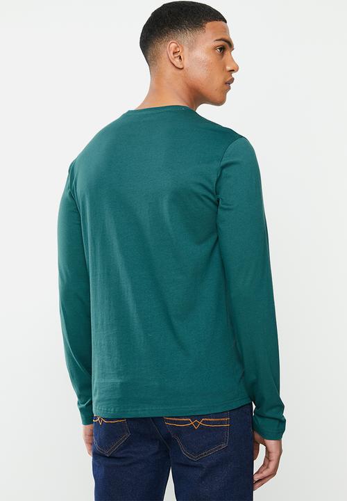 POLO - Mens paul plain crew neck ls T-shirt- green