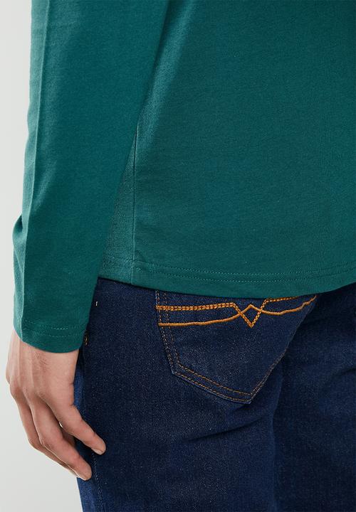 POLO - Mens paul plain crew neck ls T-shirt- green