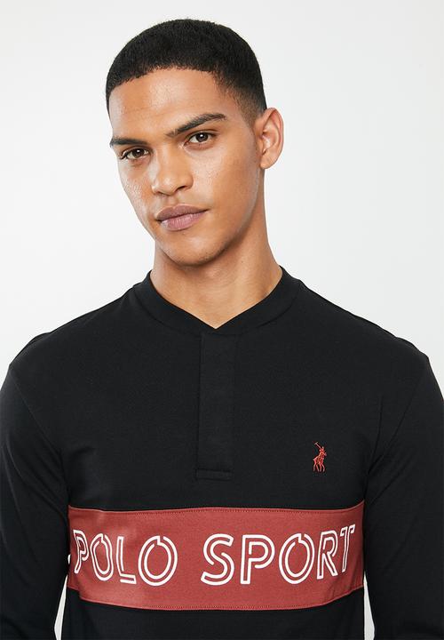 POLO - Sport leo ls chest print henley T-shirt - black