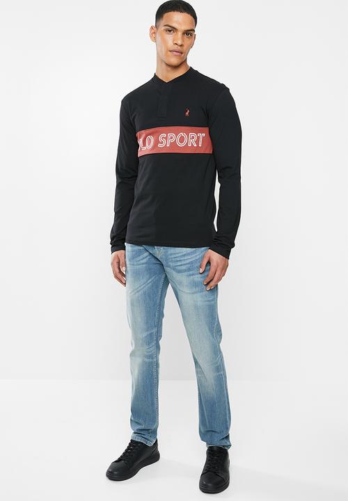 POLO - Sport leo ls chest print henley T-shirt - black
