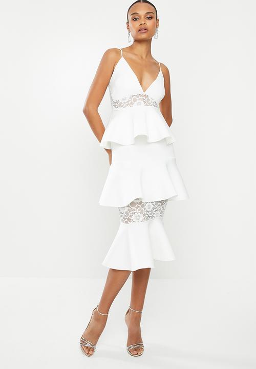 white lace panel midi dress