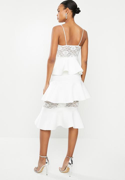 Missguided - Lace panel scuba tiered midi dress - white