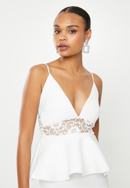 Missguided - Lace panel scuba tiered midi dress - white