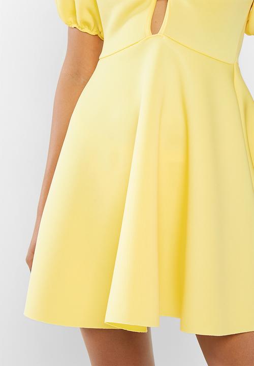 Missguided - Knot front puff sleeve skater dress scuba - yellow
