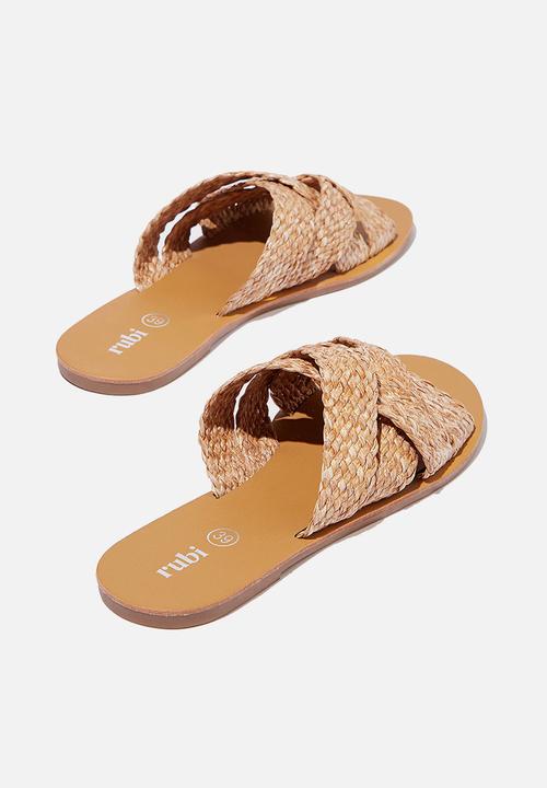 Cotton On - Aggy woven slide sandal - tan raffia tape