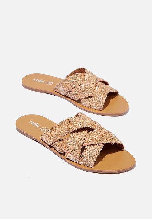 Cotton On - Aggy woven slide sandal - tan raffia tape
