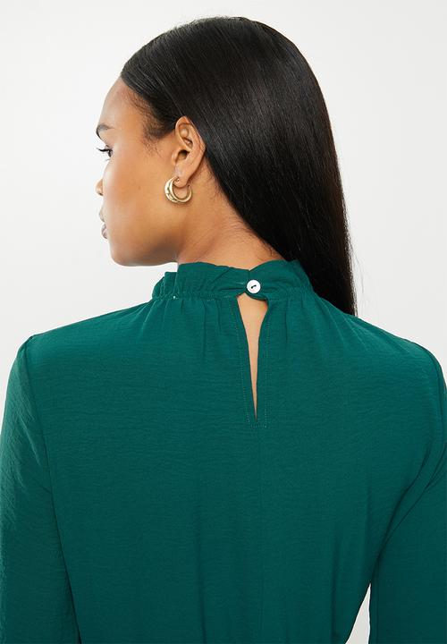 edit - Long sleeve shirred piecrust midi - teal