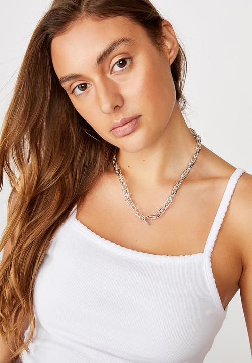 Rubi - Chunky rope chain fob treasures necklace  - silver