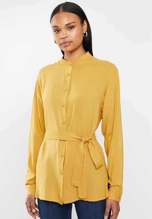 edit - Mandarin collar shirt - chartruese