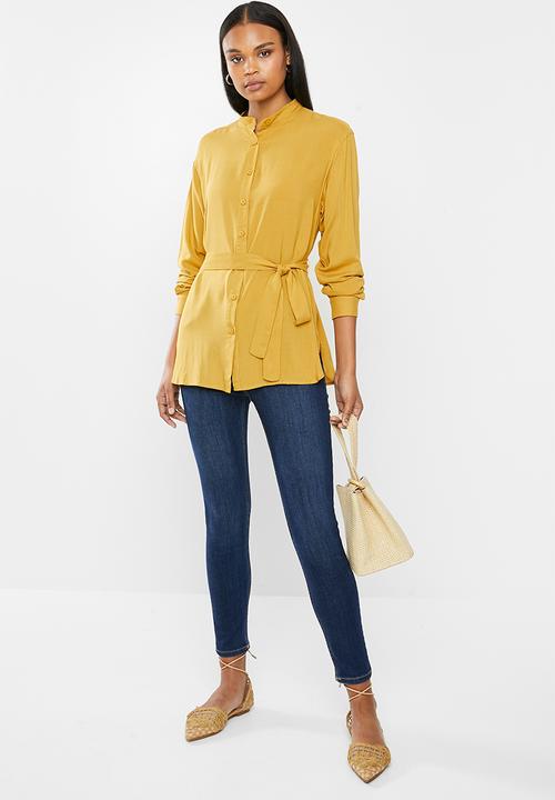 edit - Mandarin collar shirt - chartruese