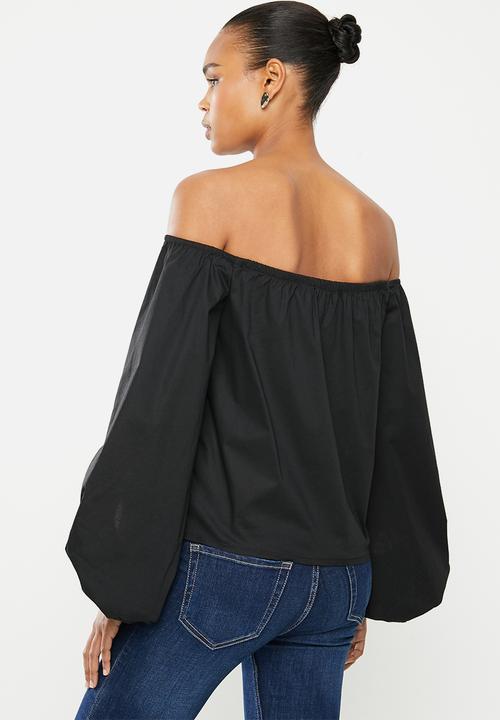 MILLA - Bardot statement sleeve top - black