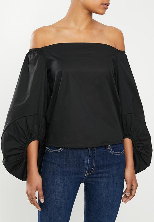 MILLA - Bardot statement sleeve top - black