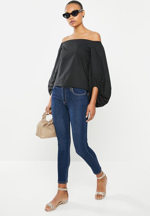 MILLA - Bardot statement sleeve top - black