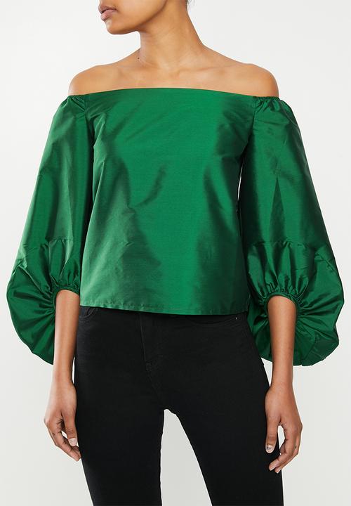 MILLA - Bardot statement sleeve top - emerald
