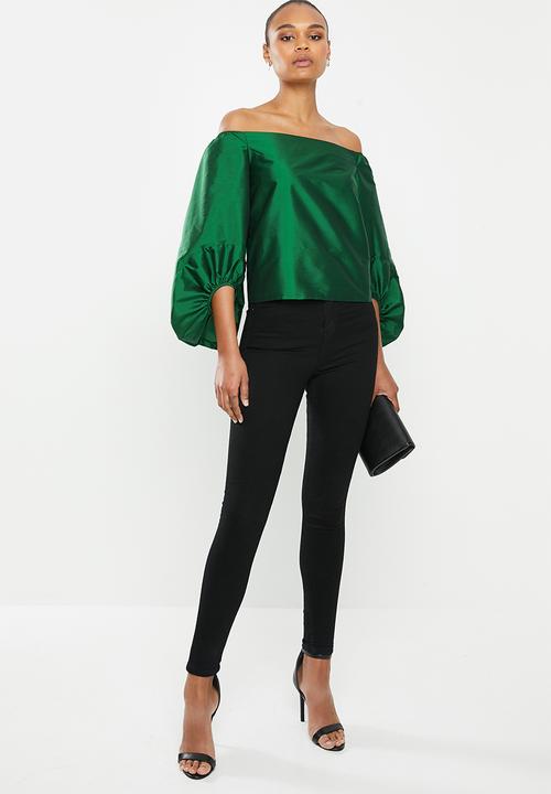 MILLA - Bardot statement sleeve top - emerald