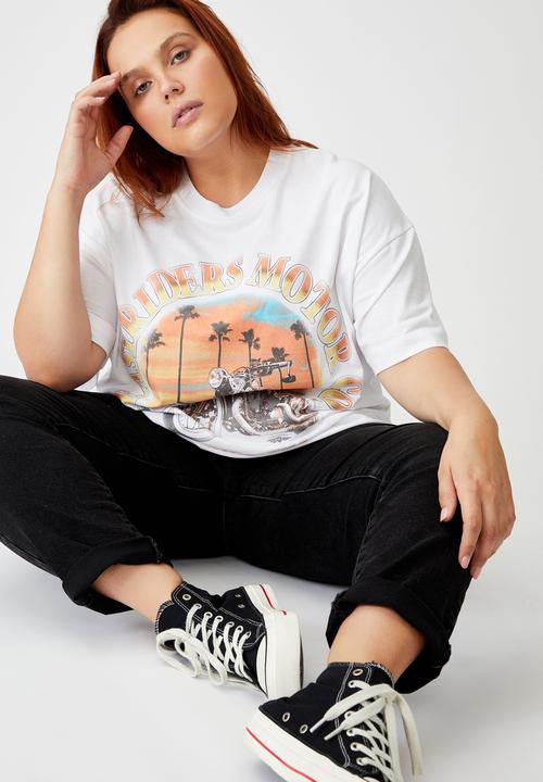 Cotton On - Curve oversized graphic tee - easy riders motor co/white