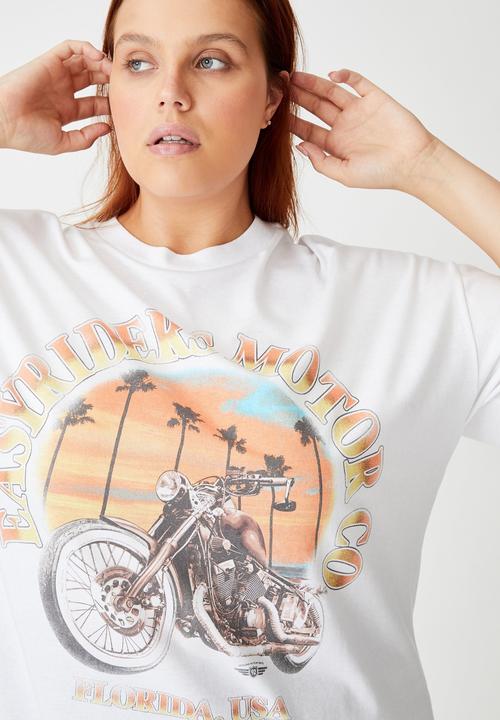 Cotton On - Curve oversized graphic tee - easy riders motor co/white