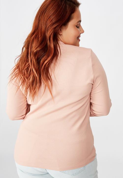 Cotton On - Curve the turn back long sleeve top - misty rose
