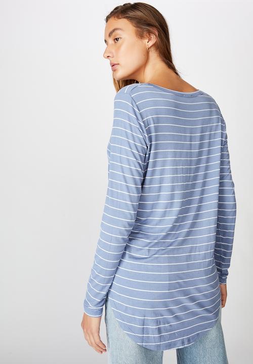 Cotton On - Karly long sleeve top - led stripe infinity blue & white